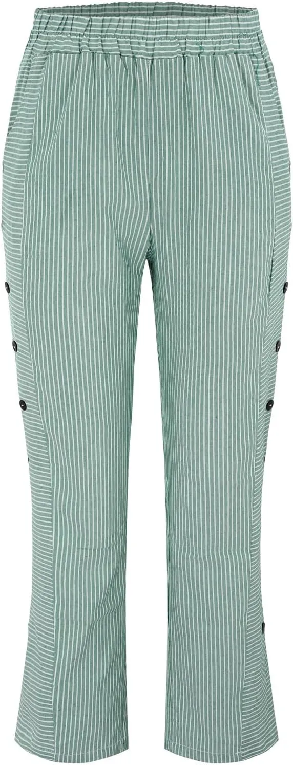 Striped Linen Pants Women Casual Elastic Waist Wide Leg Gauze Capri Lightweight Summer Cropped Trousers 2025 Outfits
