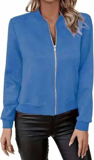 Suede Jackets for Women 2024 Trendy Comfy Cropped Zip Up Jackets Faux Leather Casual Jacket Outwear with Pockets