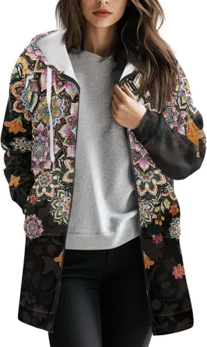Suobstales Women's Zip Up Hoodies Oversized Fleece Long Sleeve Sweatshirts Casual Fall Jacket Coat with Pocket (S-3XL)