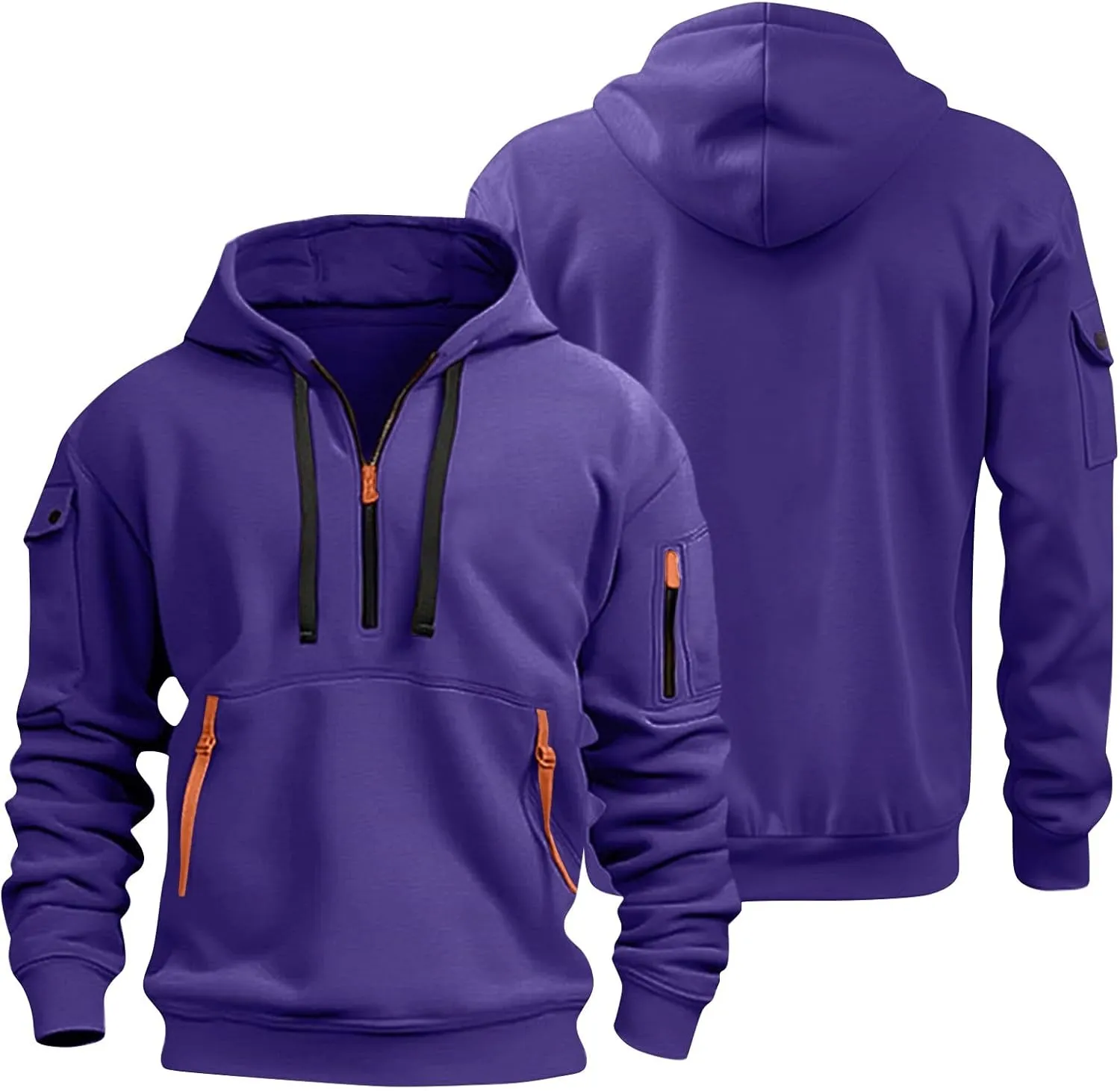 Sweatshirt Mens 1/4 Zip Vintage Basic Military Drawstring Mens Sweatshirt Lightweight Comfort Hoodie with Pockets