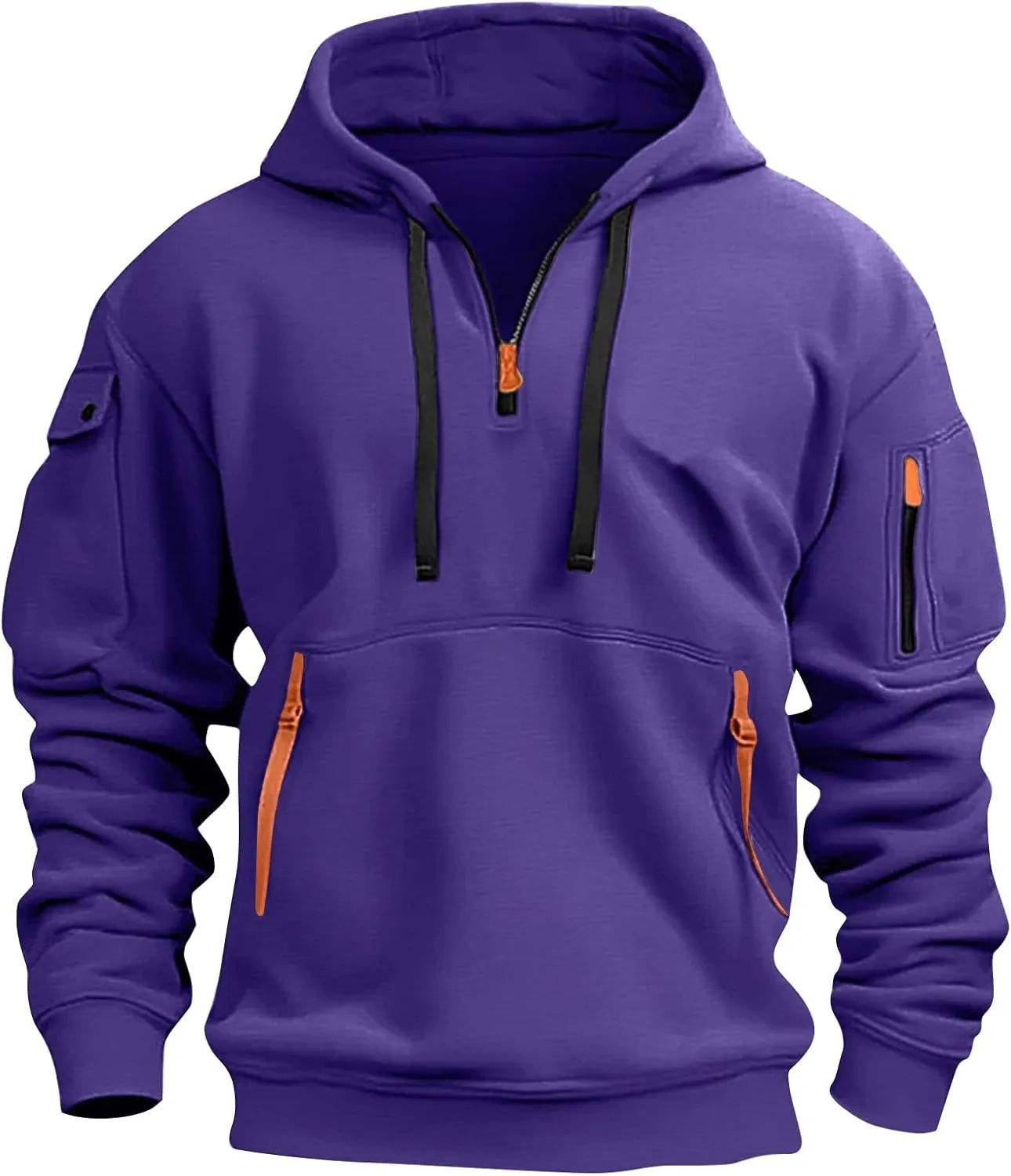 Sweatshirt Mens 1/4 Zip Vintage Basic Military Drawstring Mens Sweatshirt Lightweight Comfort Hoodie with Pockets