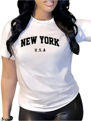 SweatyRocks Women's Graphic Tees Letter Print T Shirts Short Sleeve Crew Neck Vintage Casual Tee Top