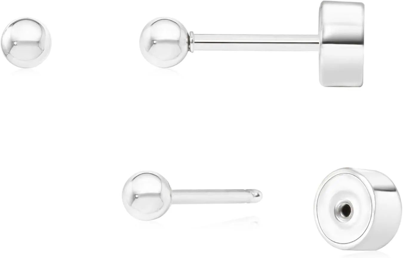 Sweetkiki Threadless Flat Back Earrings, 14K Gold Plated Ball Stud Earrings Hypoallergenic | Cartilage Earring | Helix Piercing Jewelry | Tragus Piercing Jewelry | Push in Flatback Earrings for Women Men