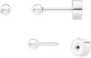 Sweetkiki Threadless Flat Back Earrings, 14K Gold Plated Ball Stud Earrings Hypoallergenic | Cartilage Earring | Helix Piercing Jewelry | Tragus Piercing Jewelry | Push in Flatback Earrings for Women Men