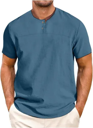 T Shirts for Men Linen Solid Color Short Sleeved Round Neck Summer Casual T-Shirt