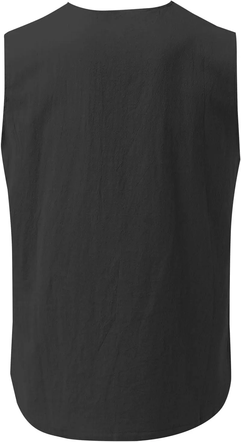 Tank Tops Men Cotton and Linen 2 Pc Sleeveless Beach Summer Casual Muscle Gym Workout Big and Tall Vest Fashion Shirts