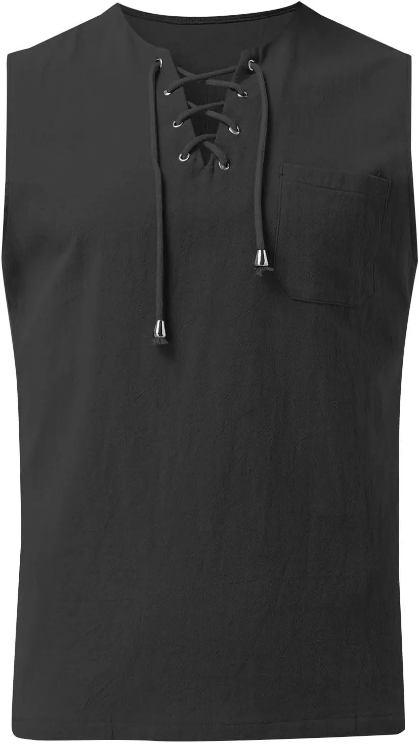 Tank Tops Men Cotton and Linen 2 Pc Sleeveless Beach Summer Casual Muscle Gym Workout Big and Tall Vest Fashion Shirts