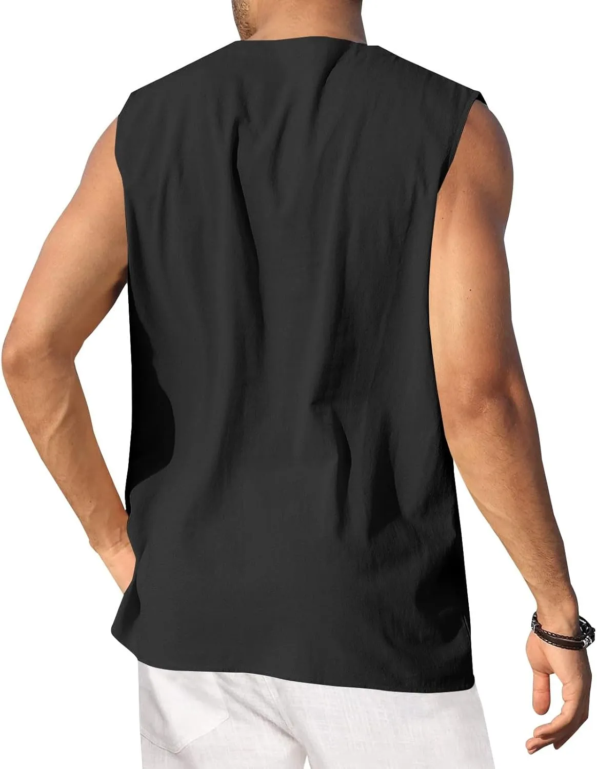 Tank Tops Men Cotton and Linen 2 Pc Sleeveless Beach Summer Casual Muscle Gym Workout Big and Tall Vest Fashion Shirts