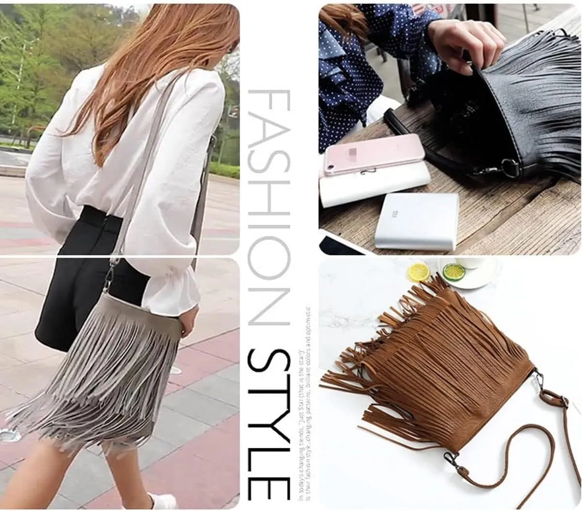 Tassel Shoulder Bags Women's PU Leather Crossbody Bag Satchel Fashion Top-Handle Bags Zipper Hobo Bag Handbag Purse