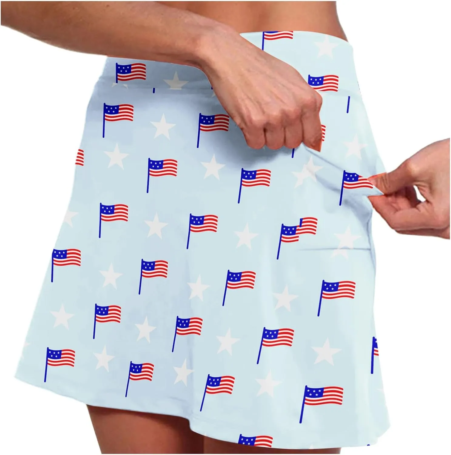 Tennis Skirts for Women 2025 4th of July Flag Graphic Print Athletic Golf Skorts with Pockets High Waist Elastic Yoga Skirts