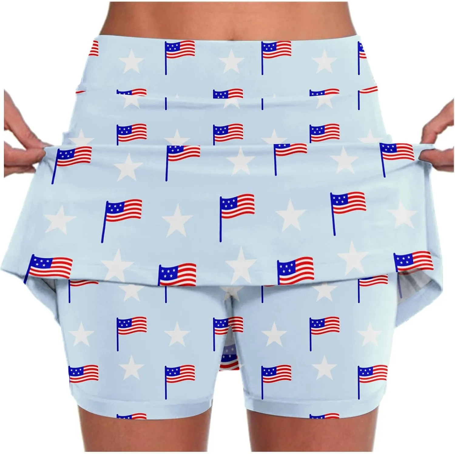 Tennis Skirts for Women 2025 4th of July Flag Graphic Print Athletic Golf Skorts with Pockets High Waist Elastic Yoga Skirts