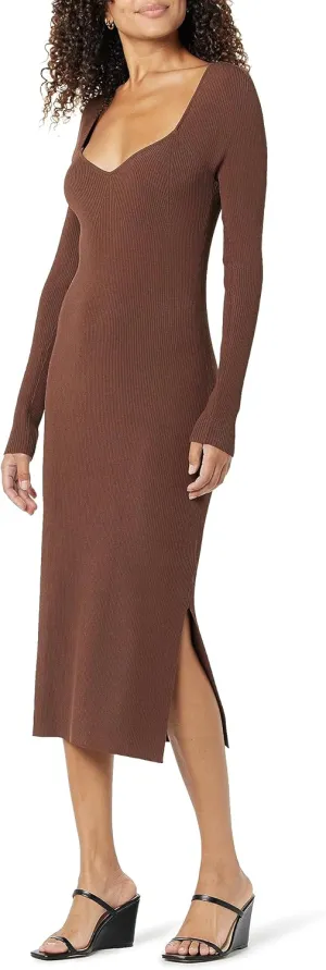 The Drop Women's Cameron Ribbed Sweetheart Neckline Midi Sweater Dress