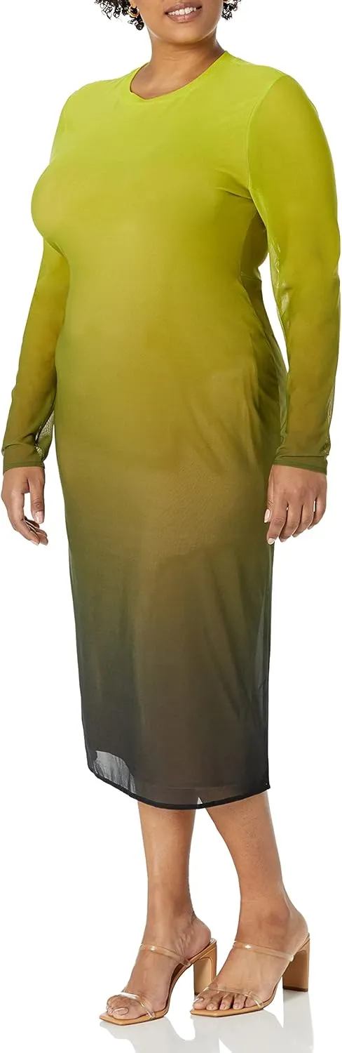 The Drop Women's Gene Mesh Long-Sleeve Midi Dress with Open-Back