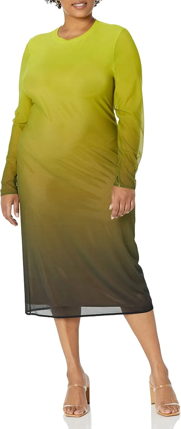 The Drop Women's Gene Mesh Long-Sleeve Midi Dress with Open-Back