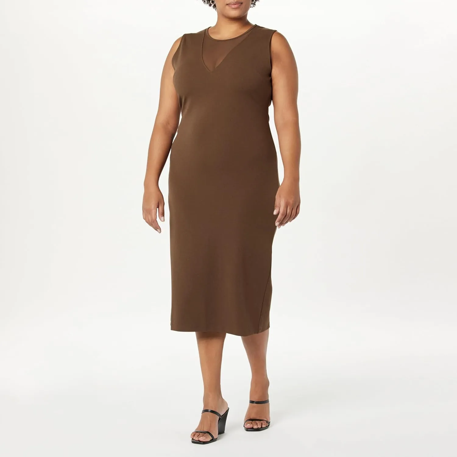 The Drop Women's Joce Mesh V-Neck Midi Dress