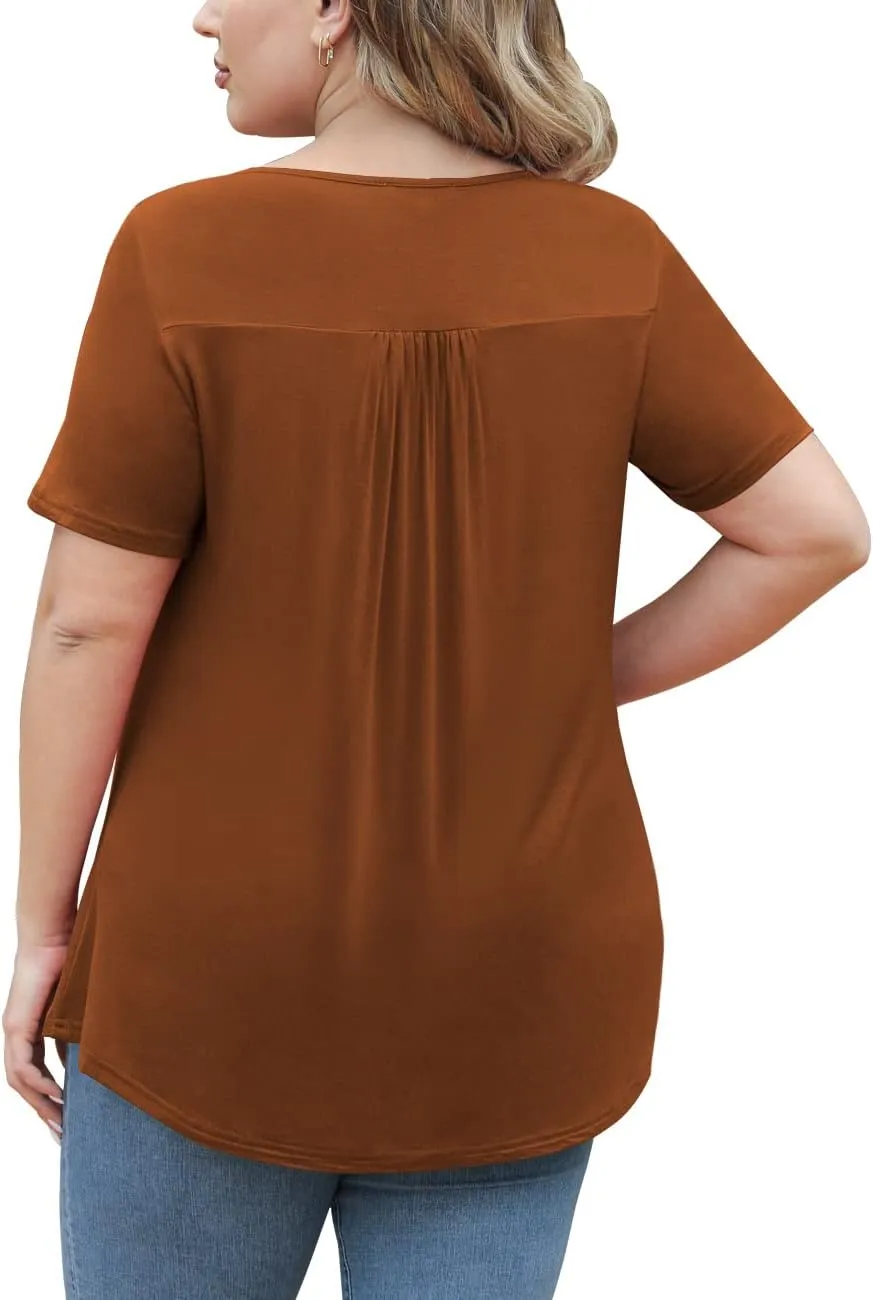 Tralilbee Women's Plus Size Tops Casual Blouse Short Sleeve Lace Crochet Tunic Tops, M-4XL