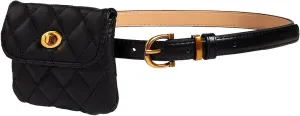 Trendy Waist Belt Mini Leather Belt Bag Small Waist Bag 2000s Streetwear Women Y2k Accessories (Black)