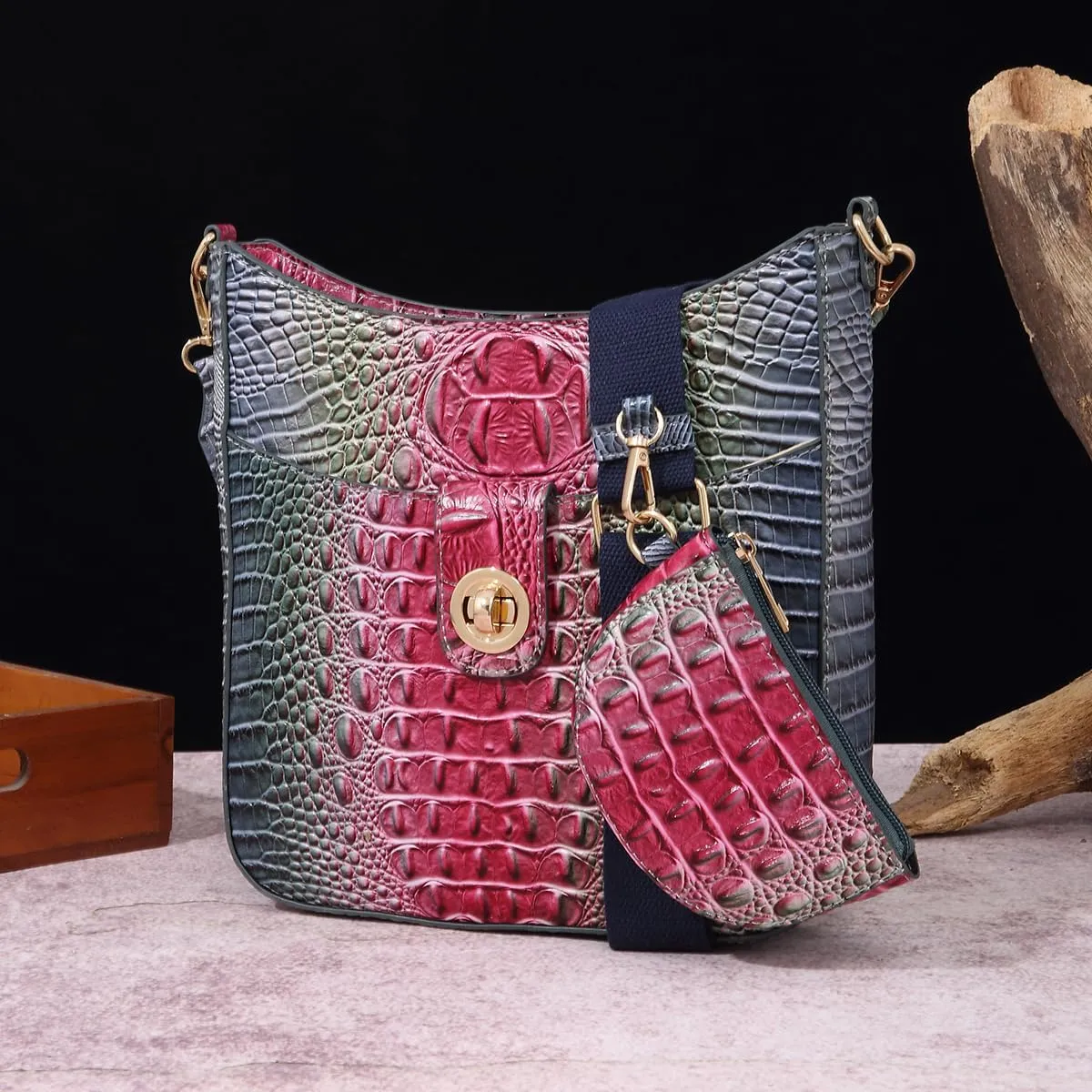 UBALDI Women Purse Satchel Bag Long Crossbody Classy Tote Bag Shoulder Purse Vegan Leather Ladies Handbags Embossed Pattern