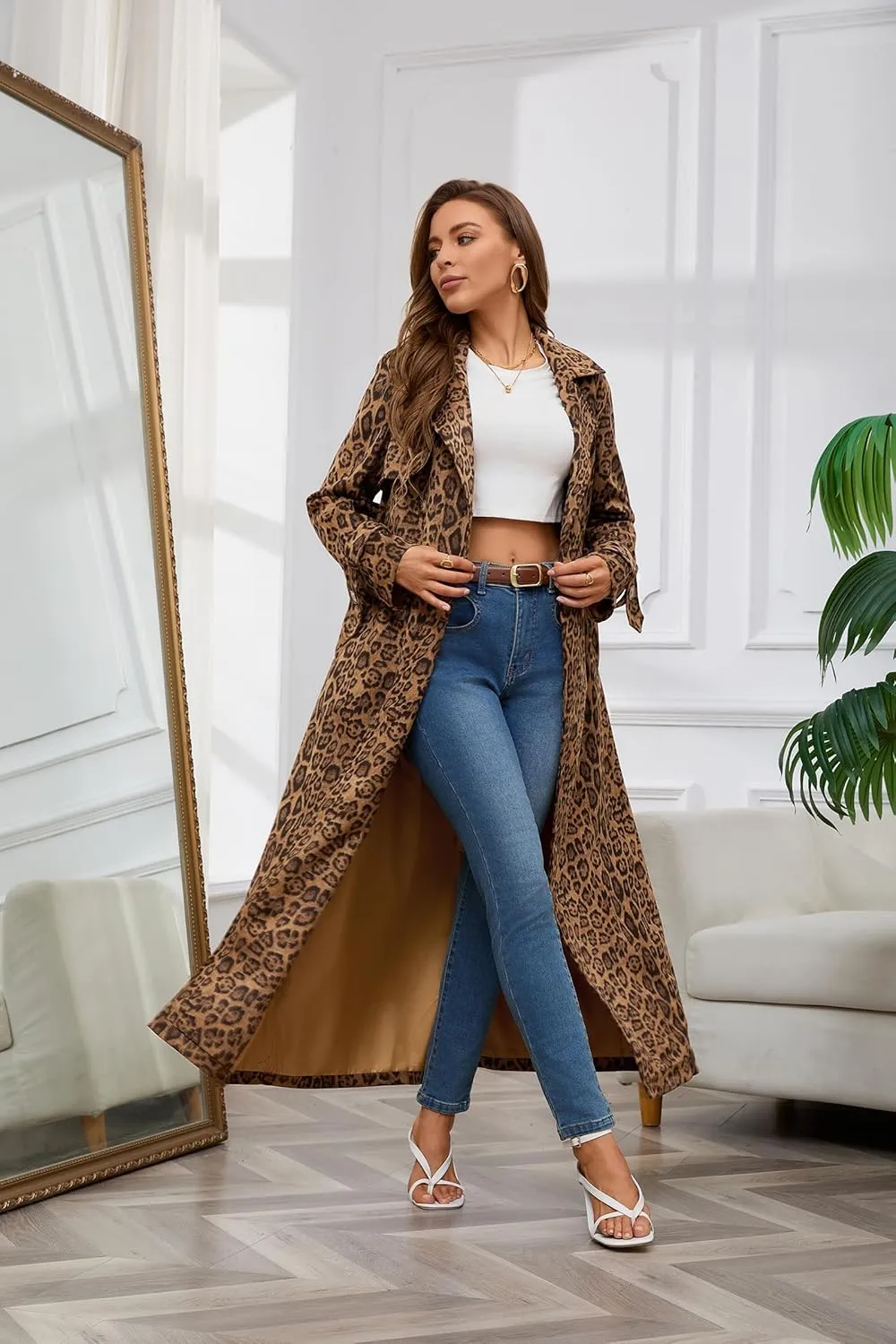 utcoco Womens Faux Suede Long Trench Coat Notched Lapel Double Breasted Pea Coat Overcoat with Belt
