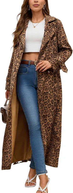 utcoco Womens Faux Suede Long Trench Coat Notched Lapel Double Breasted Pea Coat Overcoat with Belt