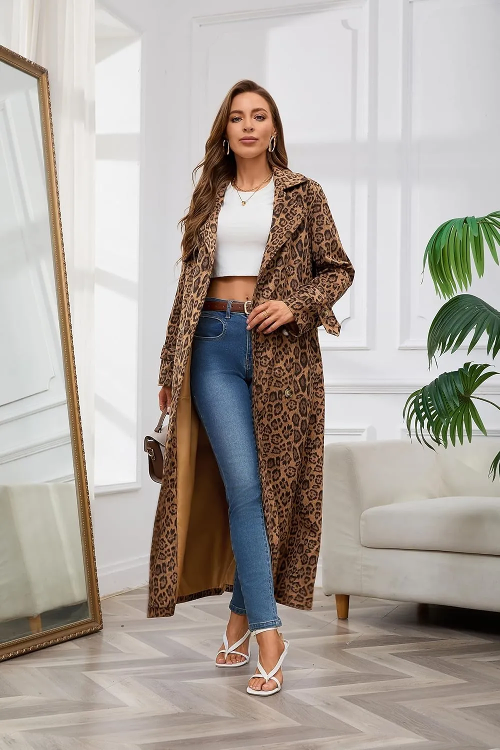 utcoco Womens Faux Suede Long Trench Coat Notched Lapel Double Breasted Pea Coat Overcoat with Belt