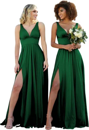 V Neck Bridesmaid Dresses for Wedding Long Chiffon Formal Evening Party Gown for Women