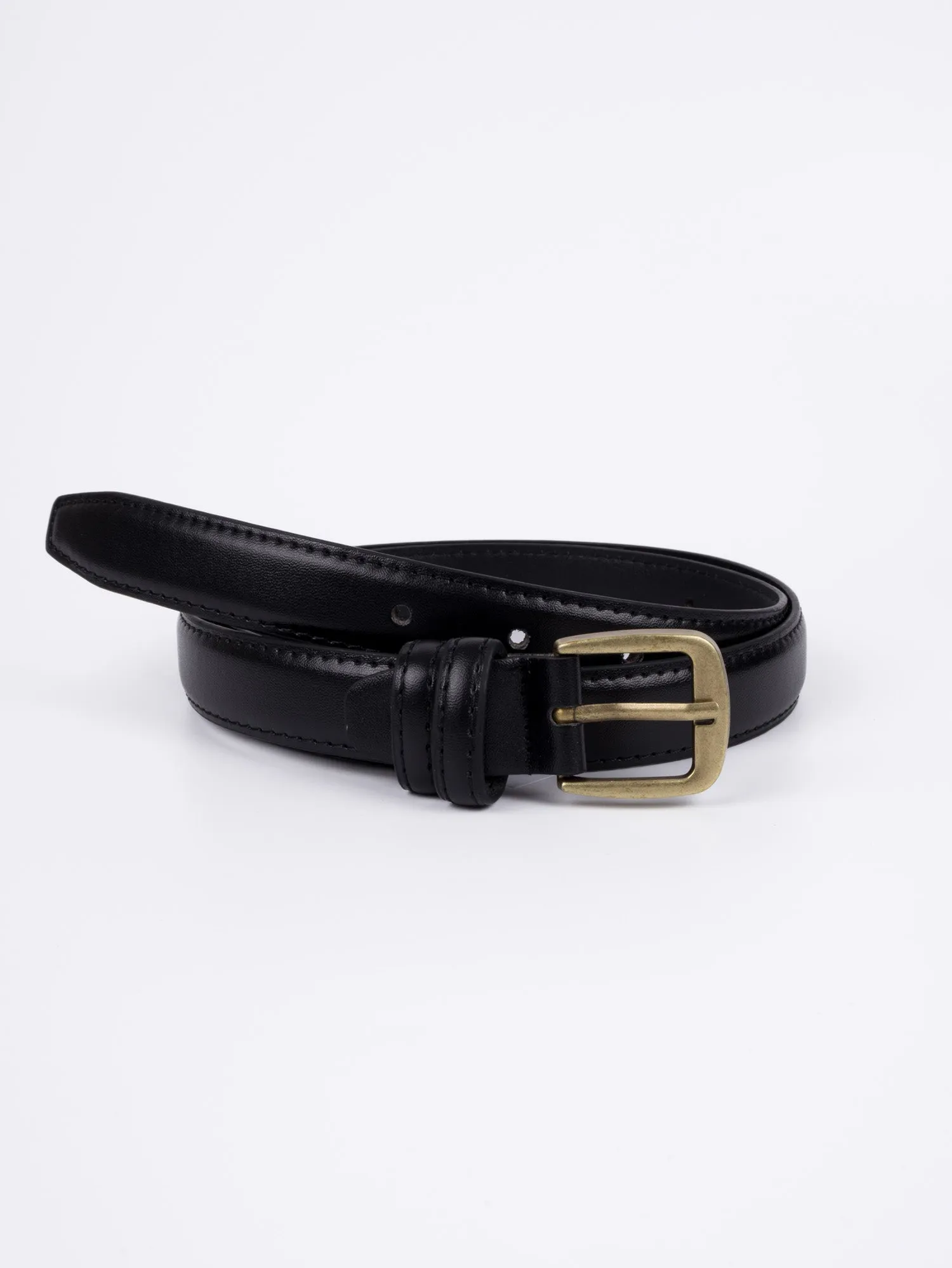 Vegan PU Leather Belt - Amiens - Classic Buckle - Gold / Black - 107cm