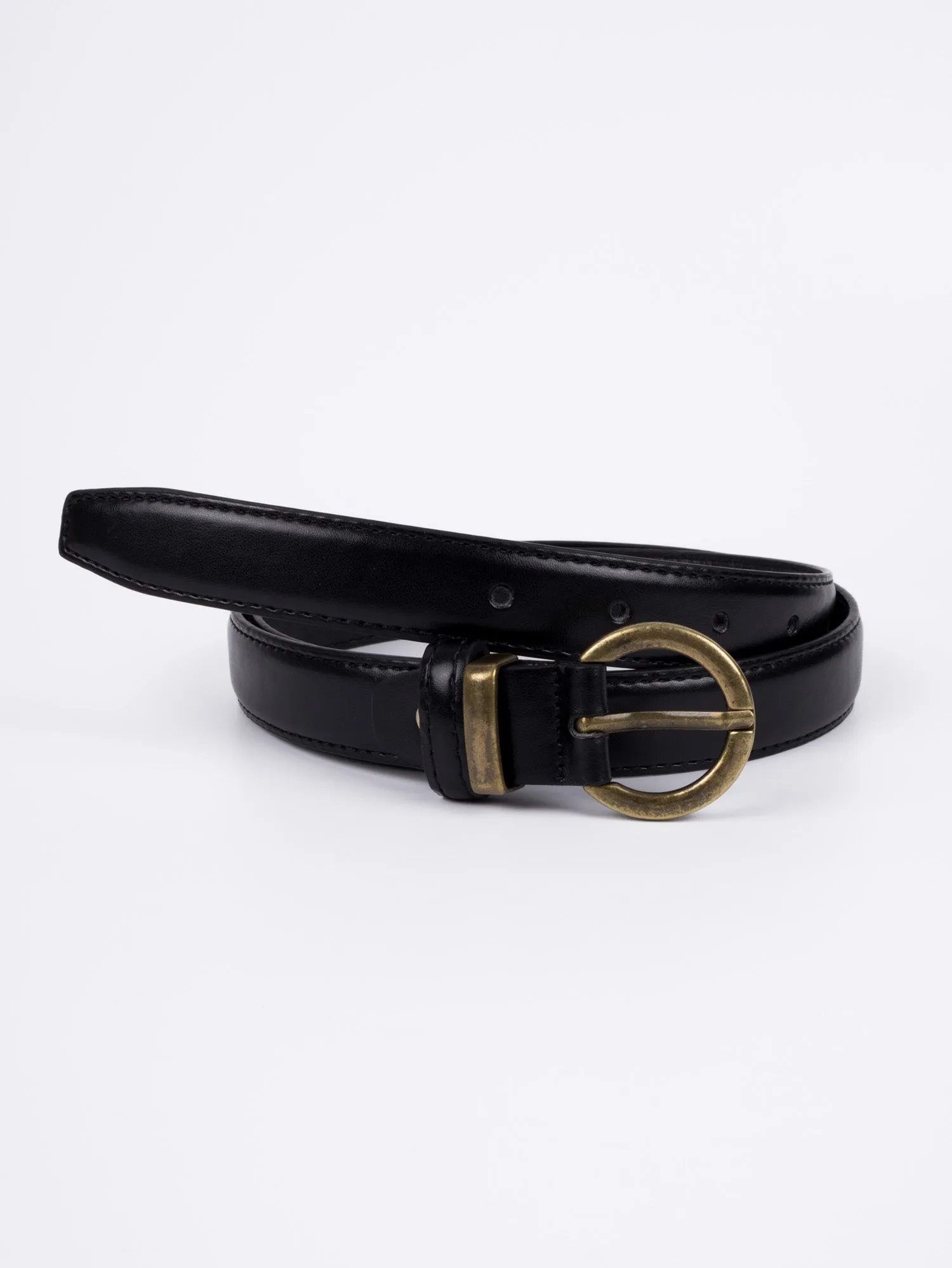 Vegan PU Leather Belt - Amiens - Curved Buckle - Gold / Black - 107cm