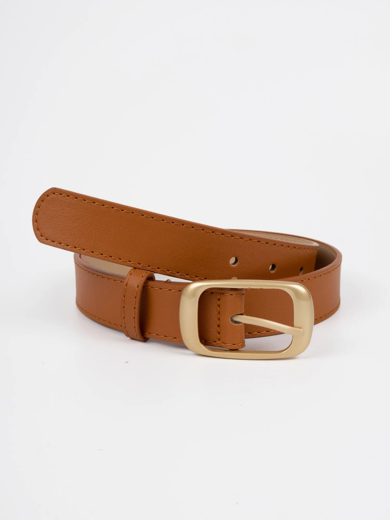 Vegan PU Leather Belt - Auxerre - Classic Rectangular Buckle - Gold / Marmalade - 103cm