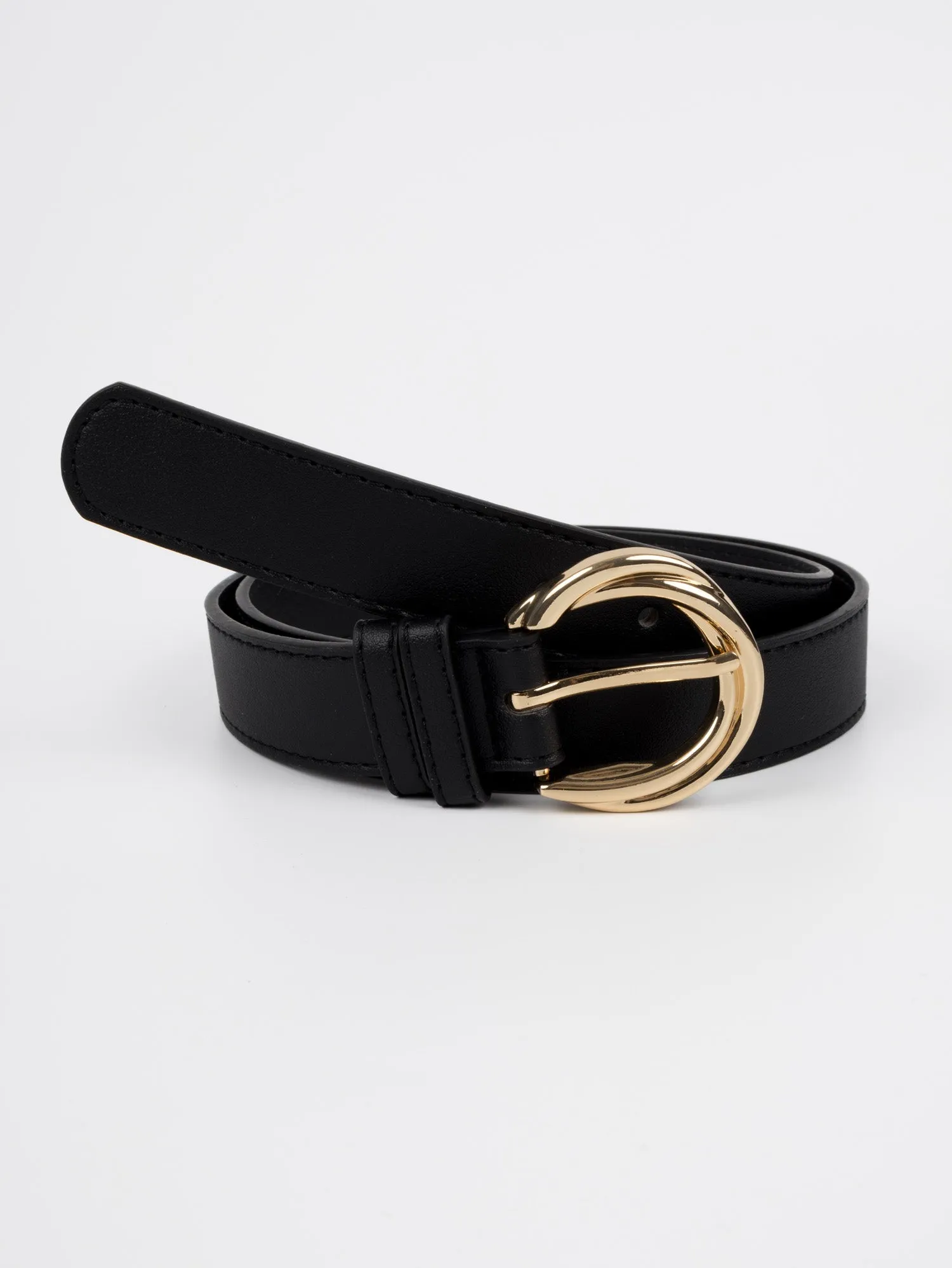 Vegan PU Leather Belt - Blois - Multi Interlocking Buckle - Gold / Black - 105cm