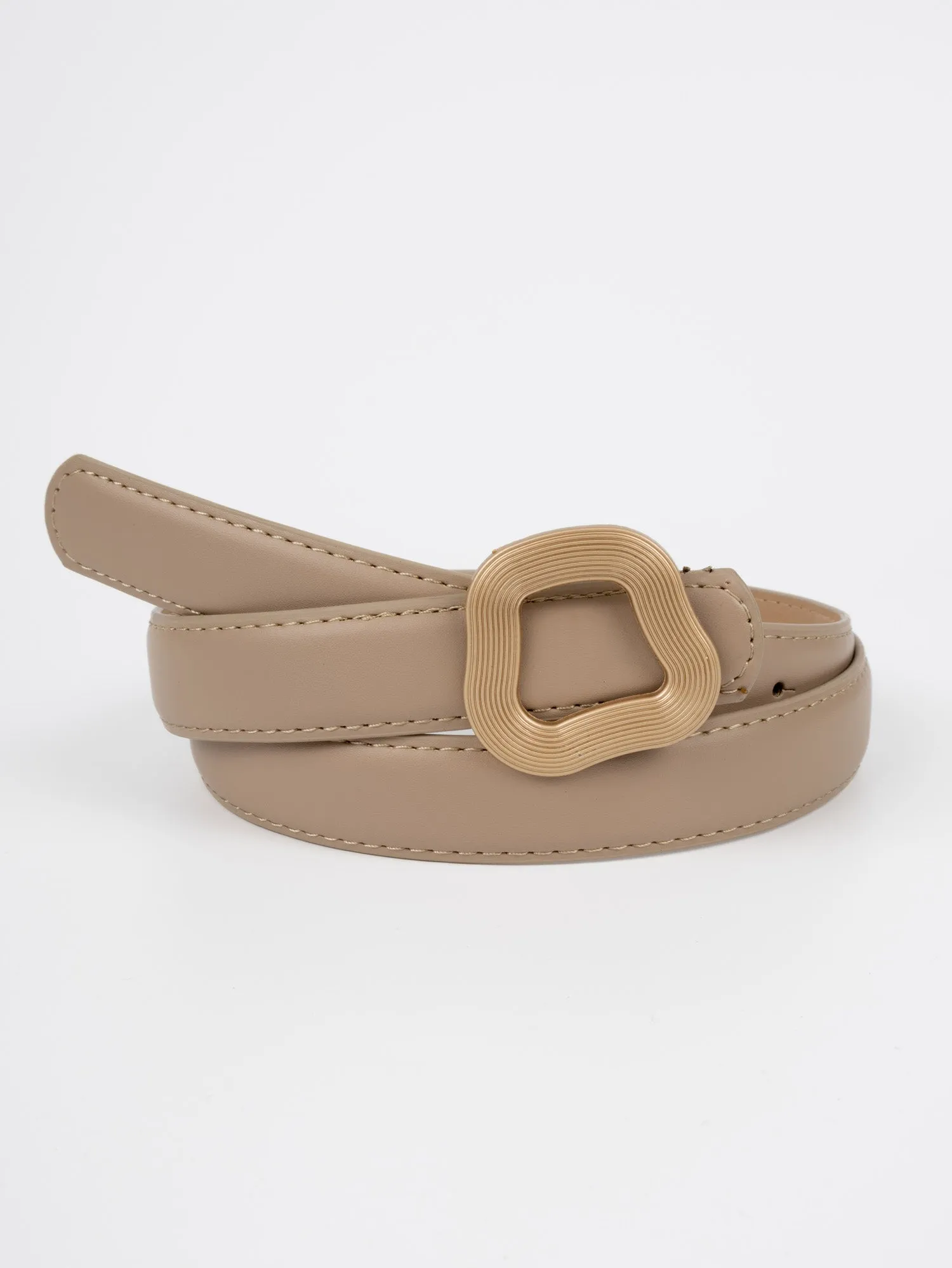 Vegan PU Leather Belt - Nanterre - Irregular Buckle - Gold / Beige 102cm