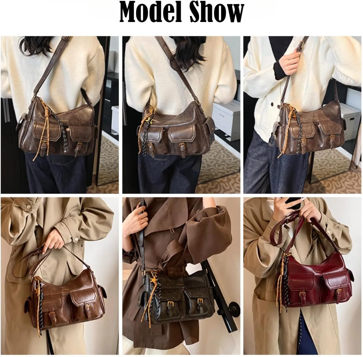 Vintage Vegan Leather Crossbody Bag Designer Handbags Women Tote Bag Cute Shoulder Purse Y2k Punk Streetwear