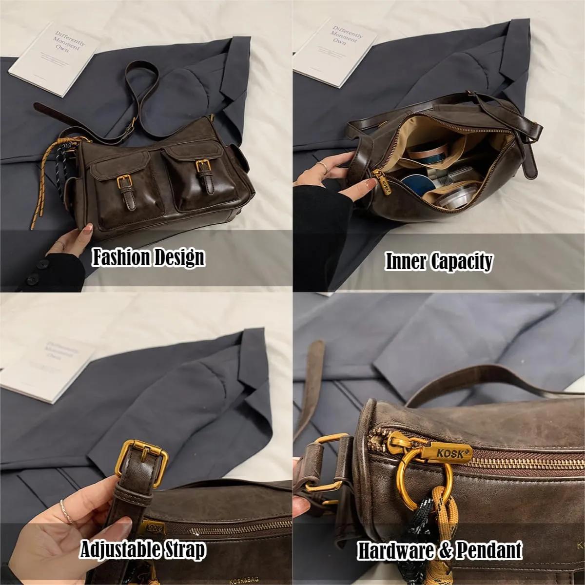 Vintage Vegan Leather Crossbody Bag Designer Handbags Women Tote Bag Cute Shoulder Purse Y2k Punk Streetwear