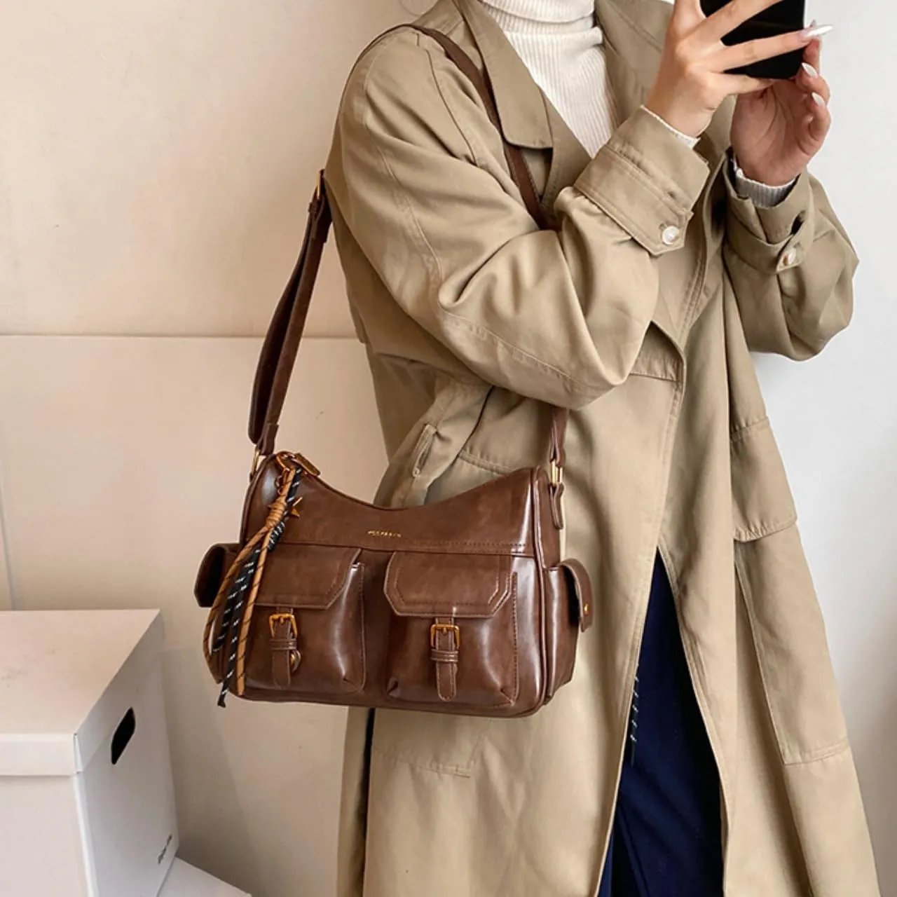 Vintage Vegan Leather Crossbody Bag Designer Handbags Women Tote Bag Cute Shoulder Purse Y2k Punk Streetwear
