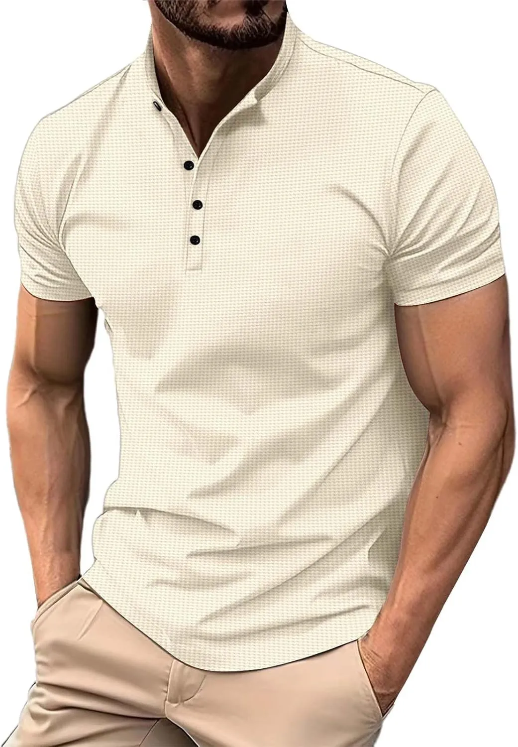Waffle Polo Shirt for Men, Blade Collar Golf Polo Shirts 2024 Pique Short Sleeve Casual Classic Cotton Tee Shirts