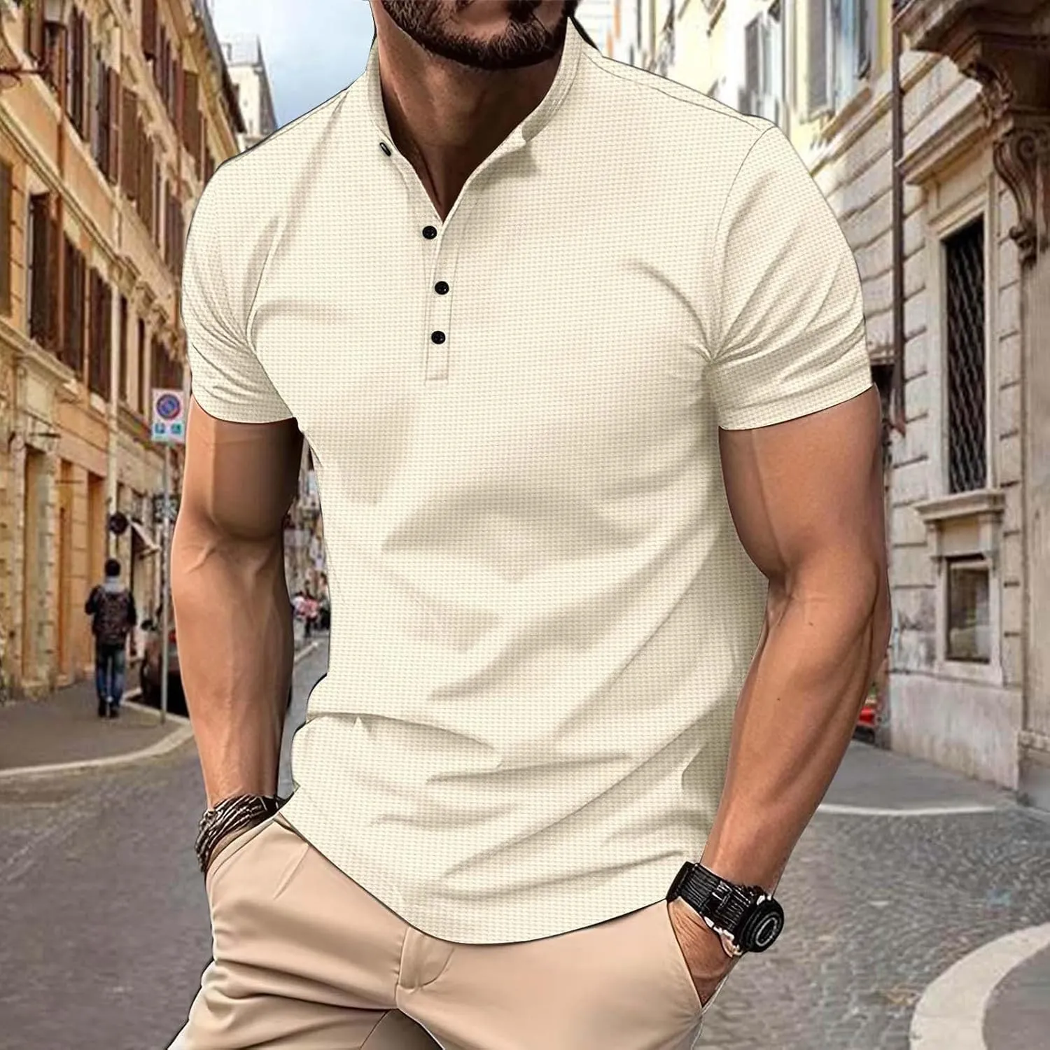Waffle Polo Shirt for Men, Blade Collar Golf Polo Shirts 2024 Pique Short Sleeve Casual Classic Cotton Tee Shirts