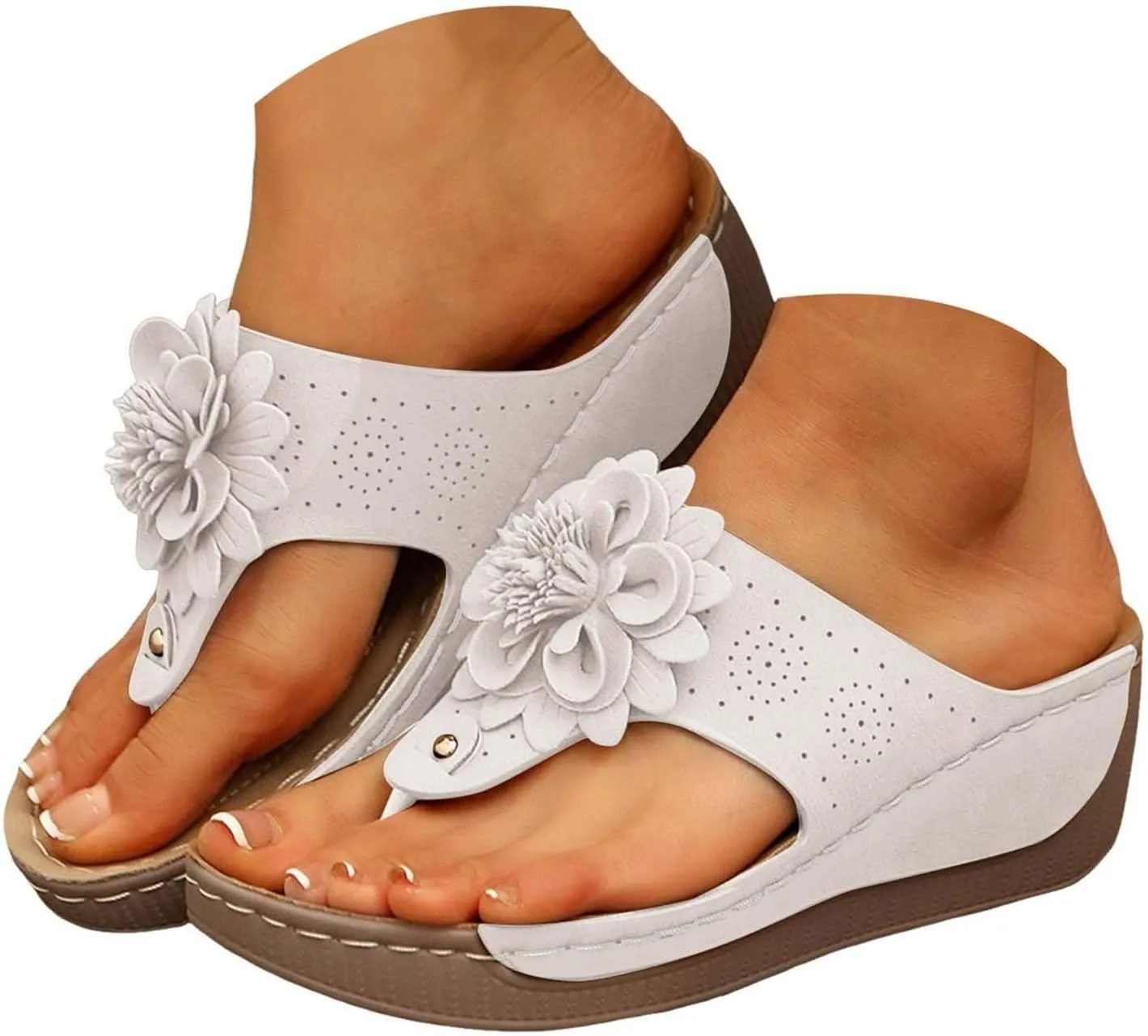 Wedge Sandals for Women Flower Flip Flops Women's Orthopedic Flip-Flops Slides Indoor Wedge Walking Slippers