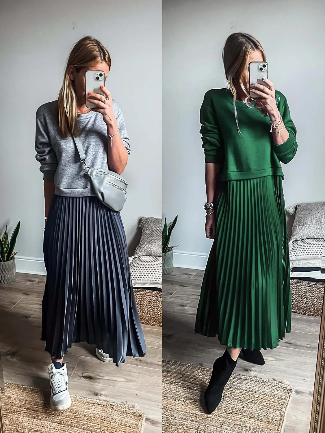Wenrine Womens Sweatshirt Dress Casual Patchwork Long Sleeve Crewneck Pleated Fall Maxi Dresses