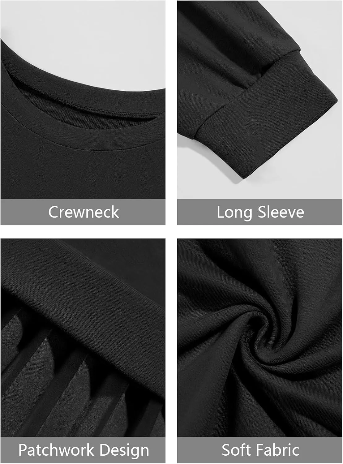 Wenrine Womens Sweatshirt Dress Casual Patchwork Long Sleeve Crewneck Pleated Fall Maxi Dresses