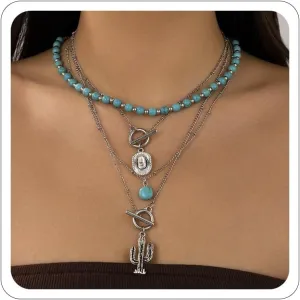 Western Necklaces for Women Country Concert Outfits Boho Turquoise Necklace Cowgirl Cowboy Layered Necklace Bohemian Vintage Country Accessorie