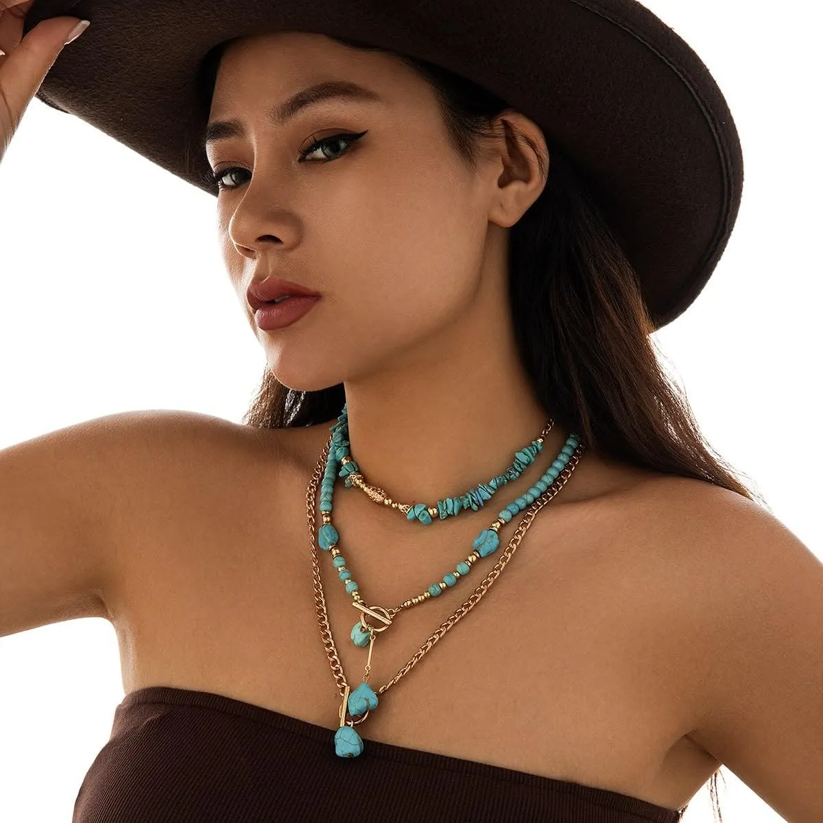 Western Necklaces for Women Country Concert Outfits Boho Turquoise Necklace Cowgirl Cowboy Layered Necklace Bohemian Vintage Country Accessorie