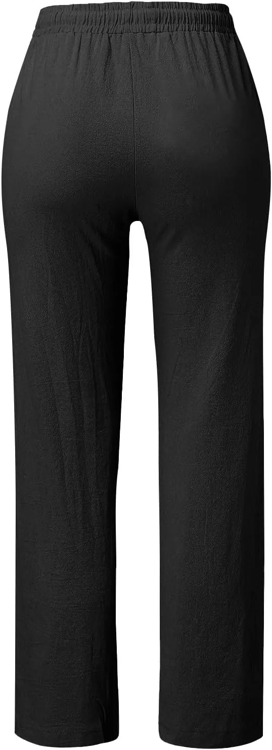 Wide Leg Pants for Women Women Fashion Solid Color Cotton Elastic Long Pants Beach Leisure Trousers Vacation Beach