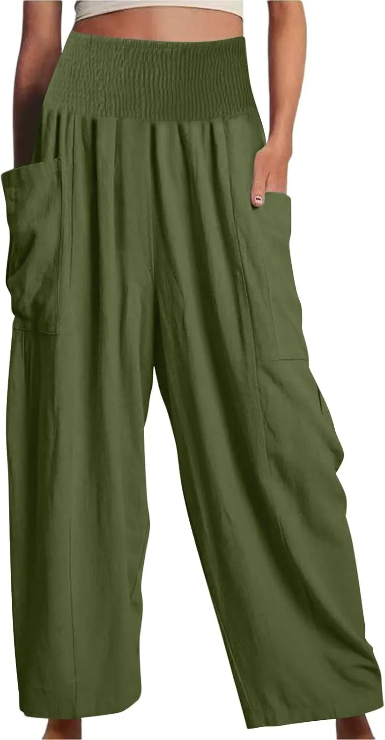Wide Leg Pants Women Petite Length Work Pants High Waisted Stretch Flowy Pant Plus Size Straight Beach Trouser