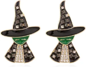 Witch Earrings for Women, Black Witch Hat Stud Earrings for Womens, Halloween Witch Earrings Hypoallergenic, Cubic Zirconia Witch Head Ear Studs, Halloween Jewelry -s Funny Earrings