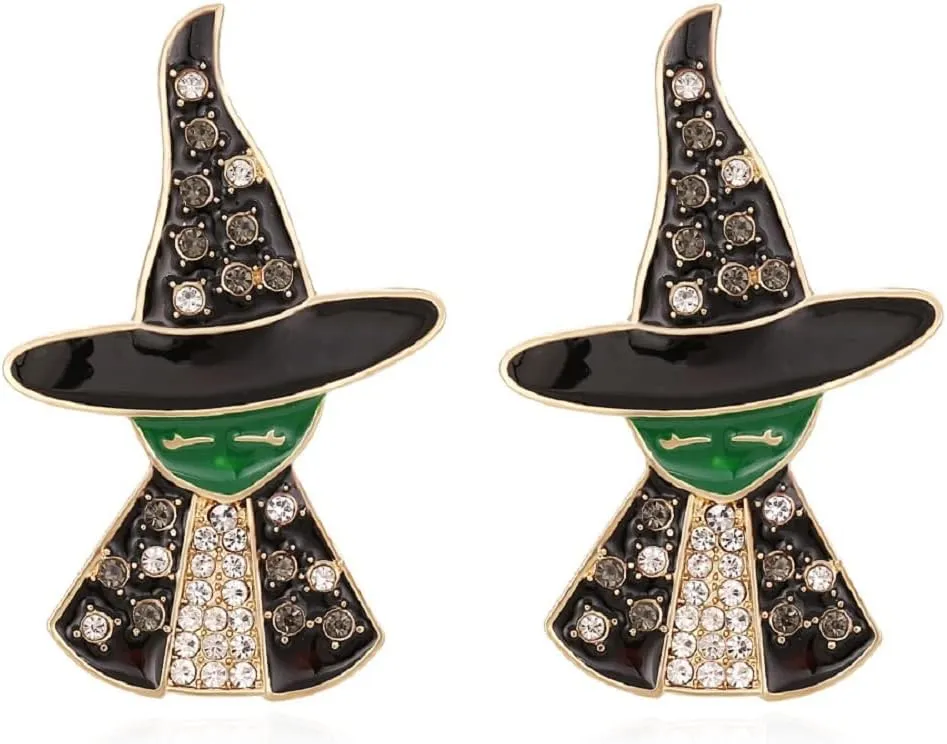 Witch Earrings for Women, Black Witch Hat Stud Earrings for Womens, Halloween Witch Earrings Hypoallergenic, Cubic Zirconia Witch Head Ear Studs, Halloween Jewelry -s Funny Earrings