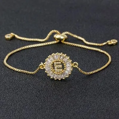 Women Initial Cubic Zircon Letter Charm Adjustable Bracelets