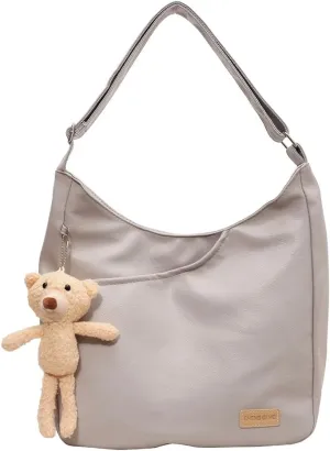 Women Leather Shoulder Armpit Bag with Pendant Retro Bucket Tote Bag Satchel Hobo Bag Crossbody Sling Bag Shopper