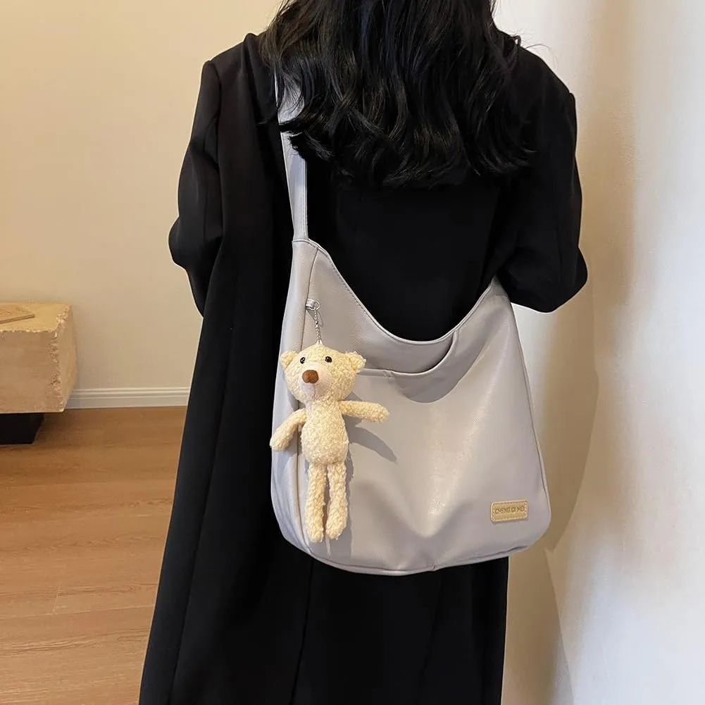 Women Leather Shoulder Armpit Bag with Pendant Retro Bucket Tote Bag Satchel Hobo Bag Crossbody Sling Bag Shopper