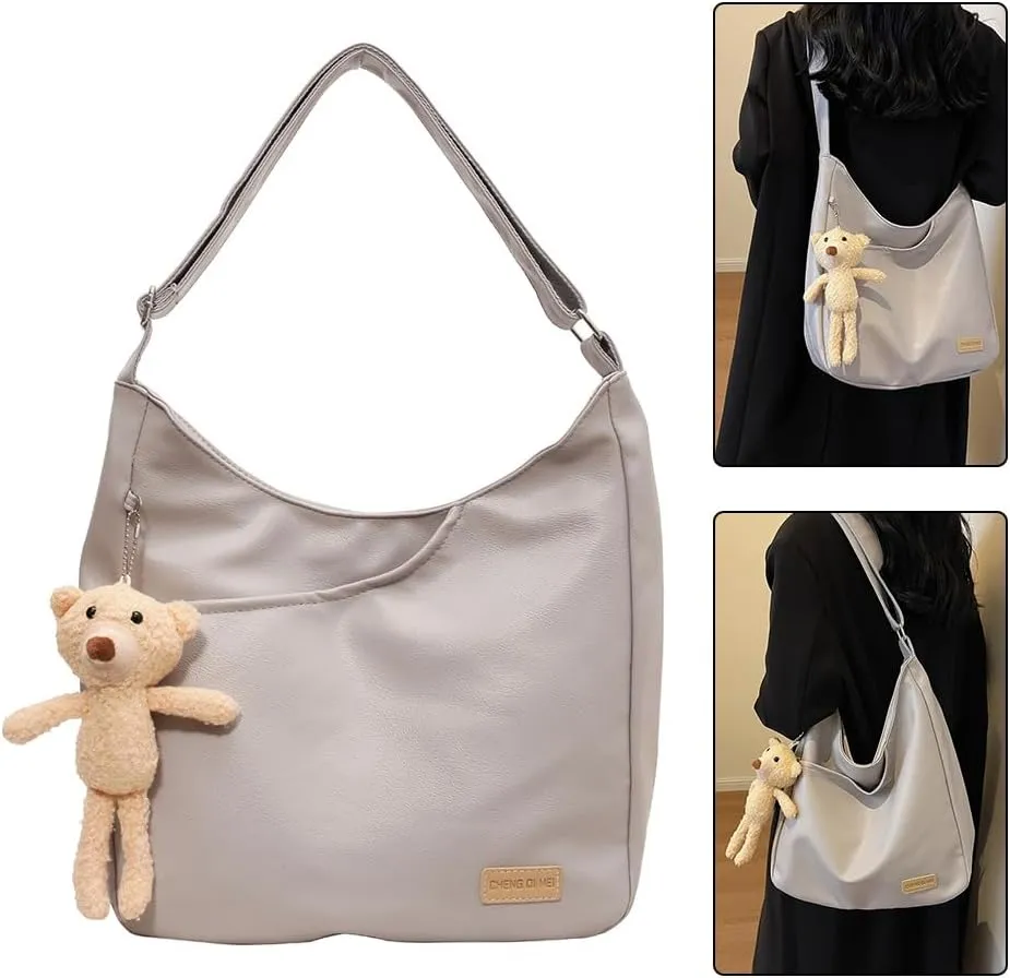 Women Leather Shoulder Armpit Bag with Pendant Retro Bucket Tote Bag Satchel Hobo Bag Crossbody Sling Bag Shopper