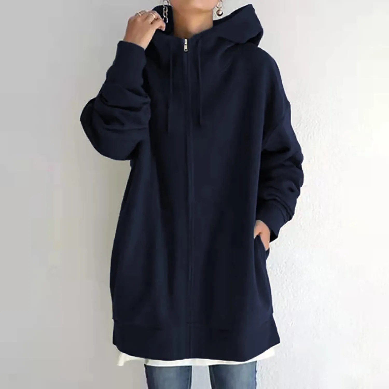 Women Oversized Hoodies Winter Thick Turtleneck Hooded Zipper Sweatshirt Baggy Turtleneck Coat Casual Y2K Sports Tops